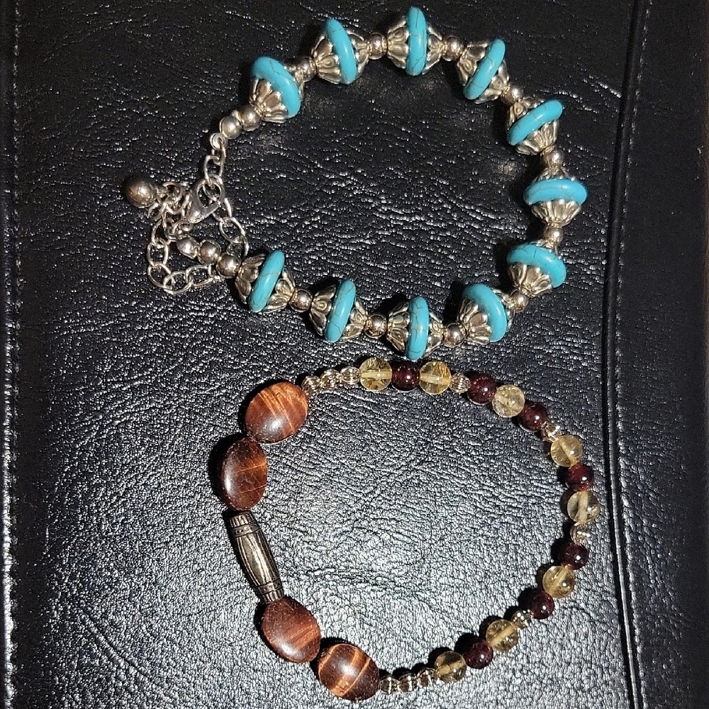 Turquoise and Brown Beaded Bracelet Set